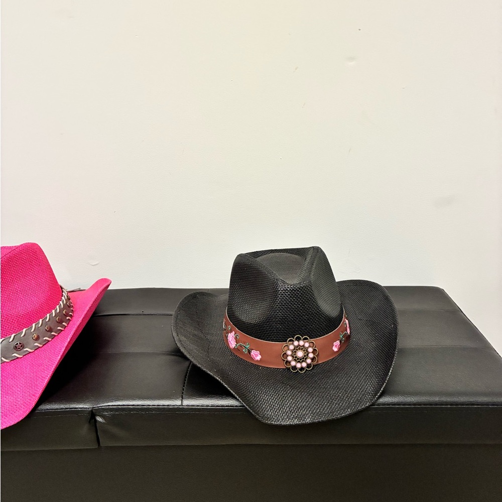 Chic Black Hat with Floral Band
